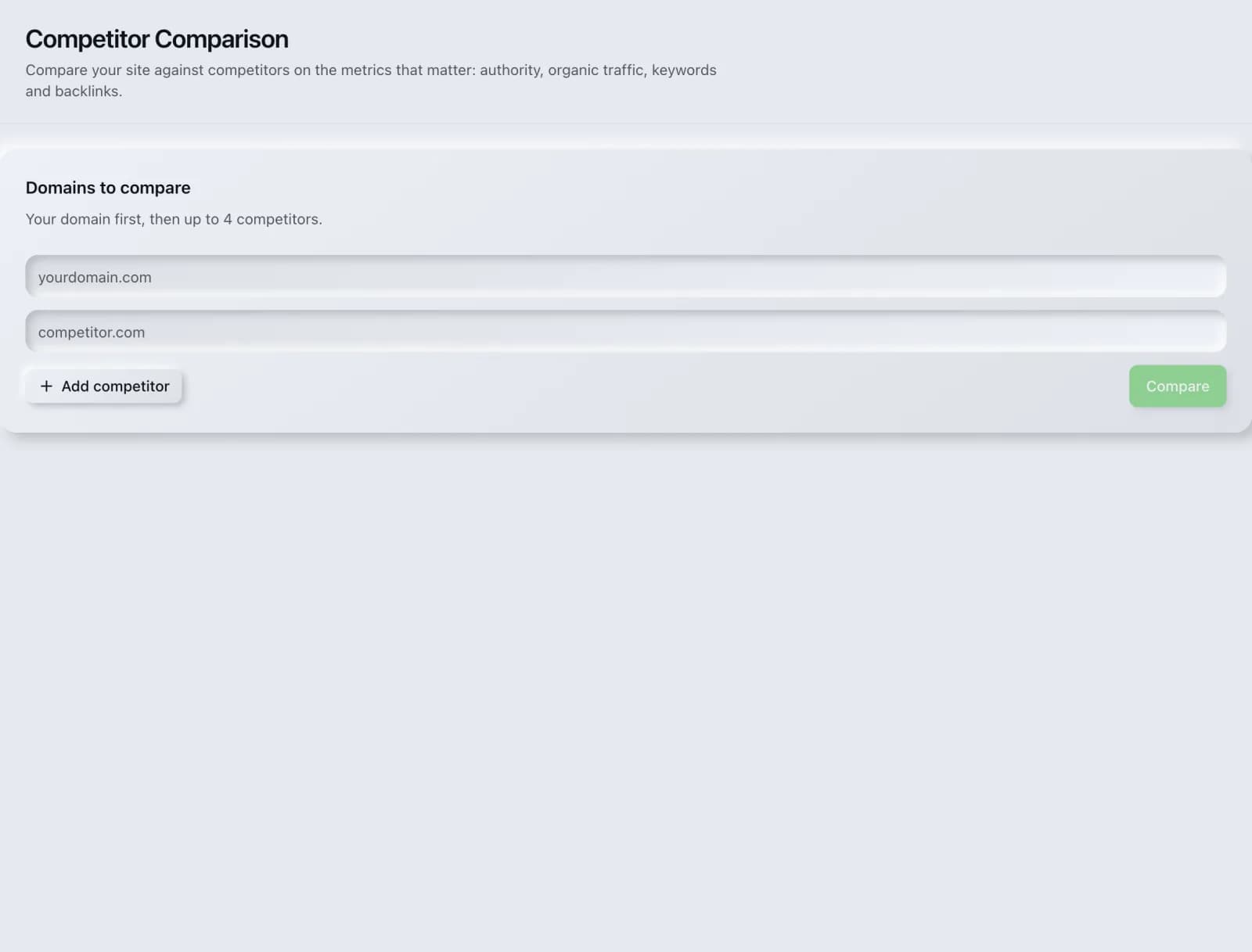 The Competitor Comparison tool in the SEO Roger dashboard.