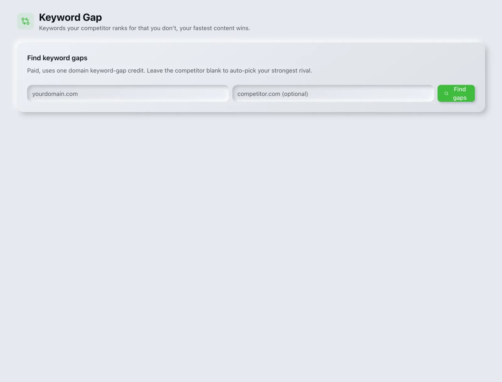The Keyword Gap tool in the SEO Roger dashboard.