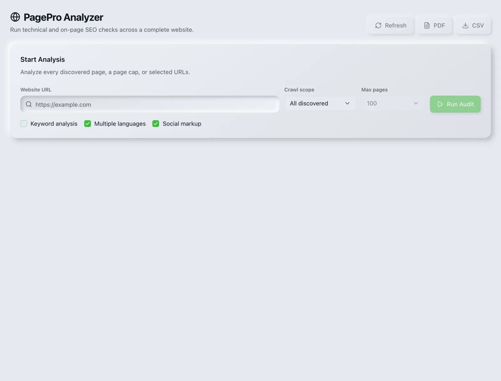 The PagePro Analyzer tool in the SEO Roger dashboard.