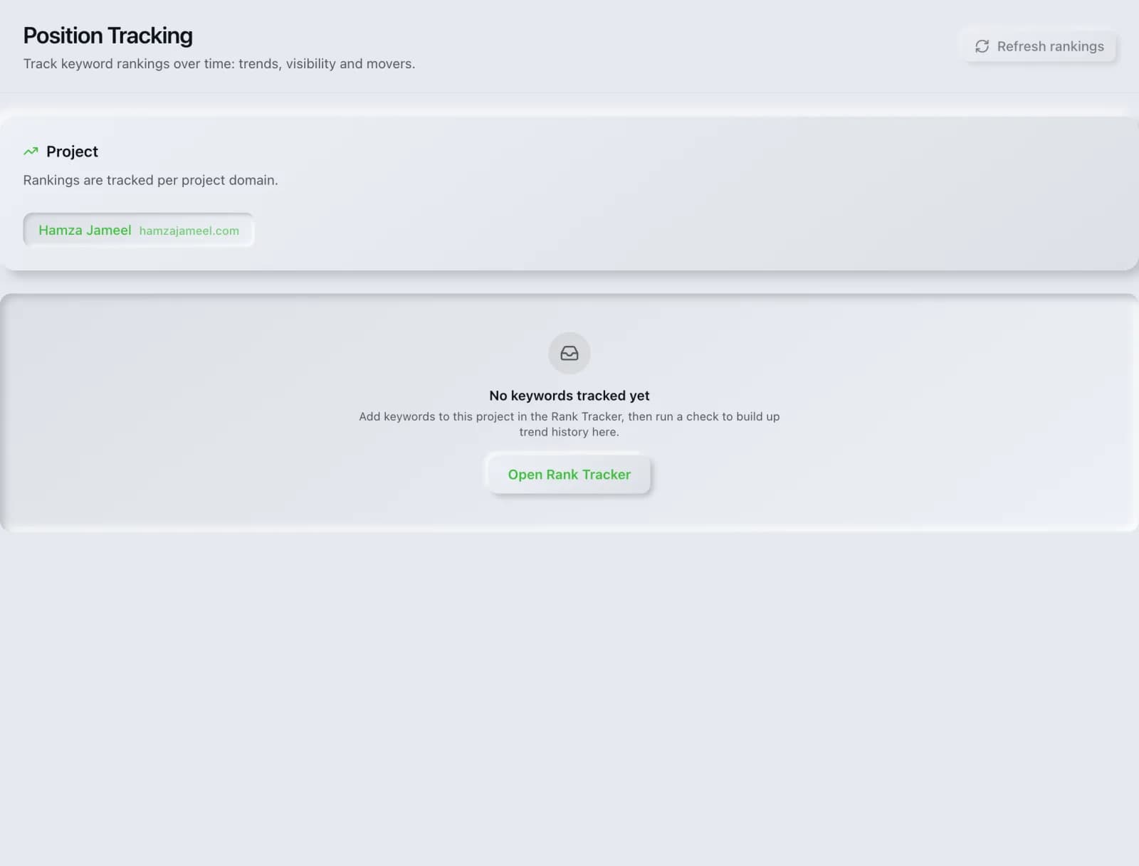 The Position Tracking tool in the SEO Roger dashboard.