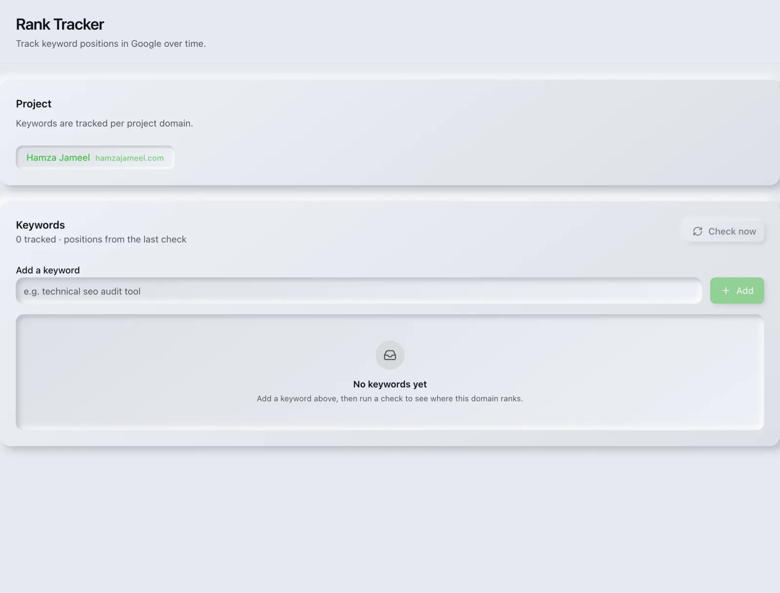 The Rank Tracker tool in the SEO Roger dashboard.