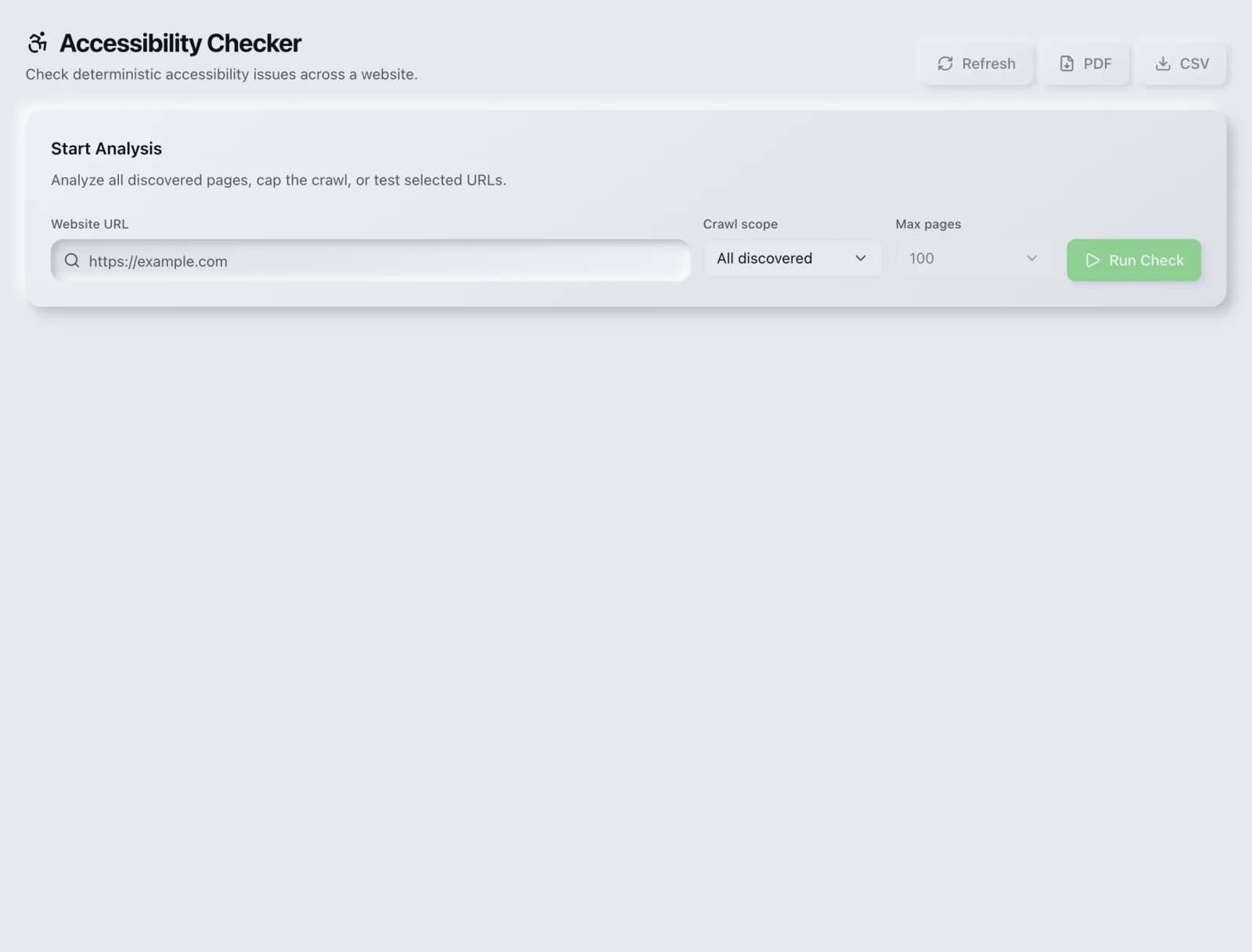 The Accessibility Checker tool in the SEO Roger dashboard.