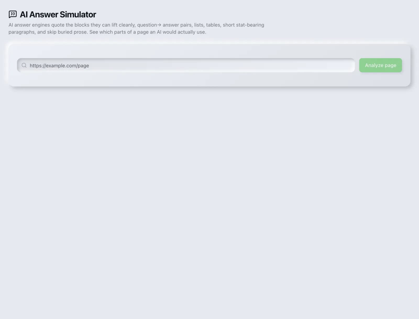 The AI Answer Simulator tool in the SEO Roger dashboard.