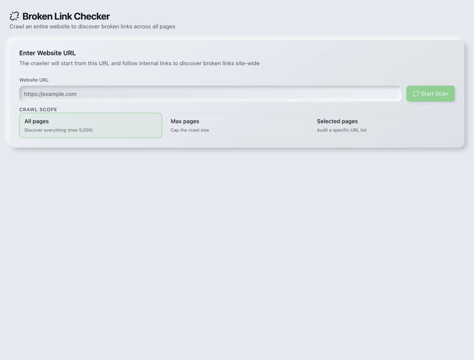 The Broken Link Checker tool in the SEO Roger dashboard.