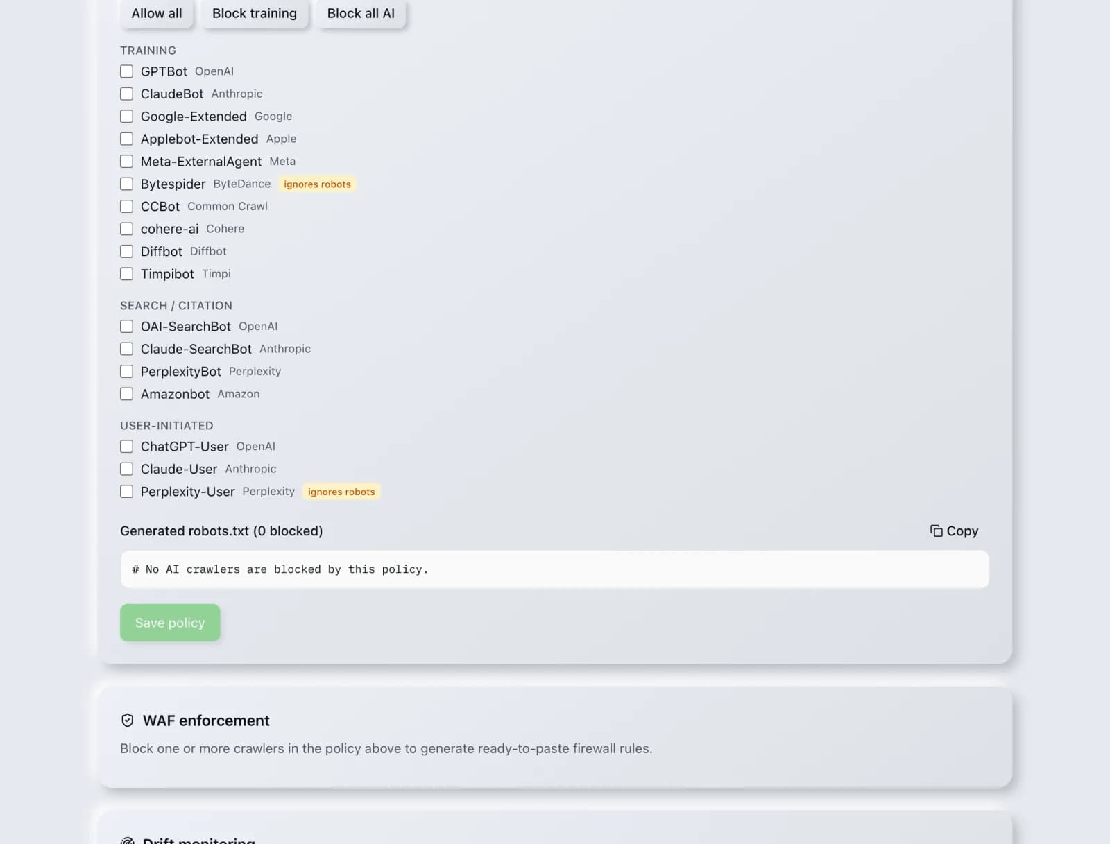 More of the Crawler Governance tool in the SEO Roger dashboard.