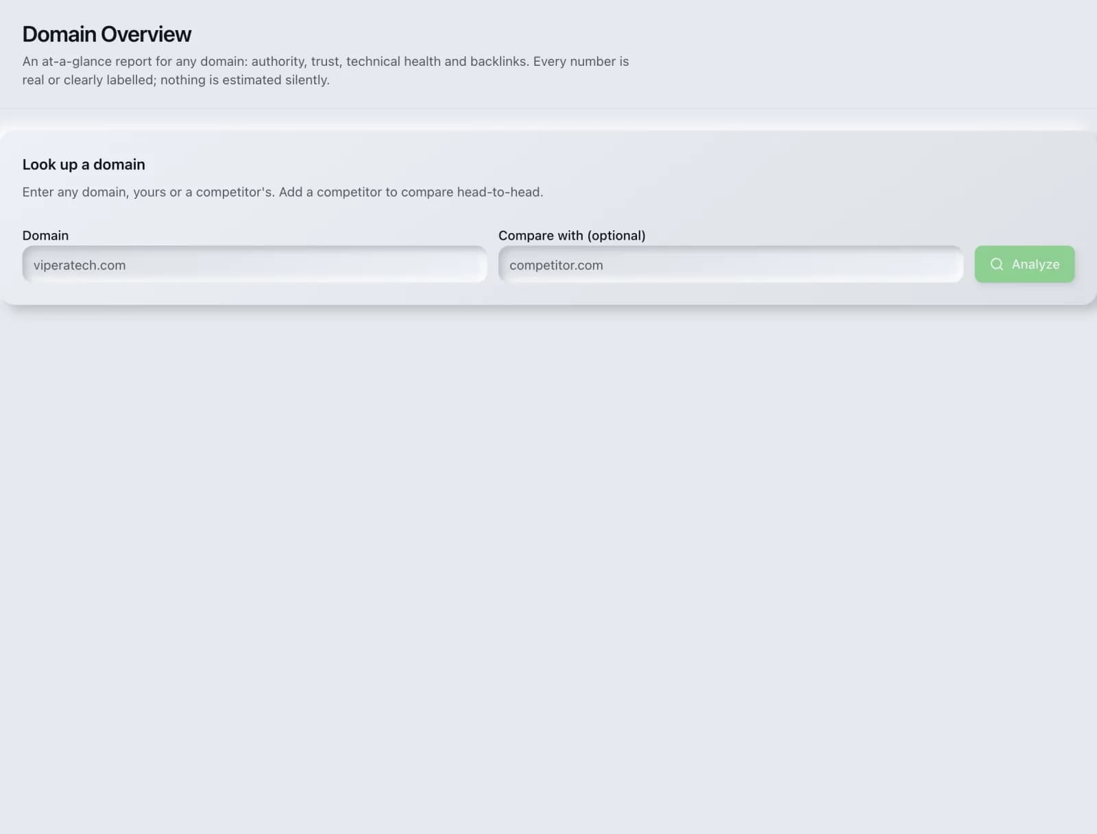 The Domain Overview tool before a run, showing its inputs.
