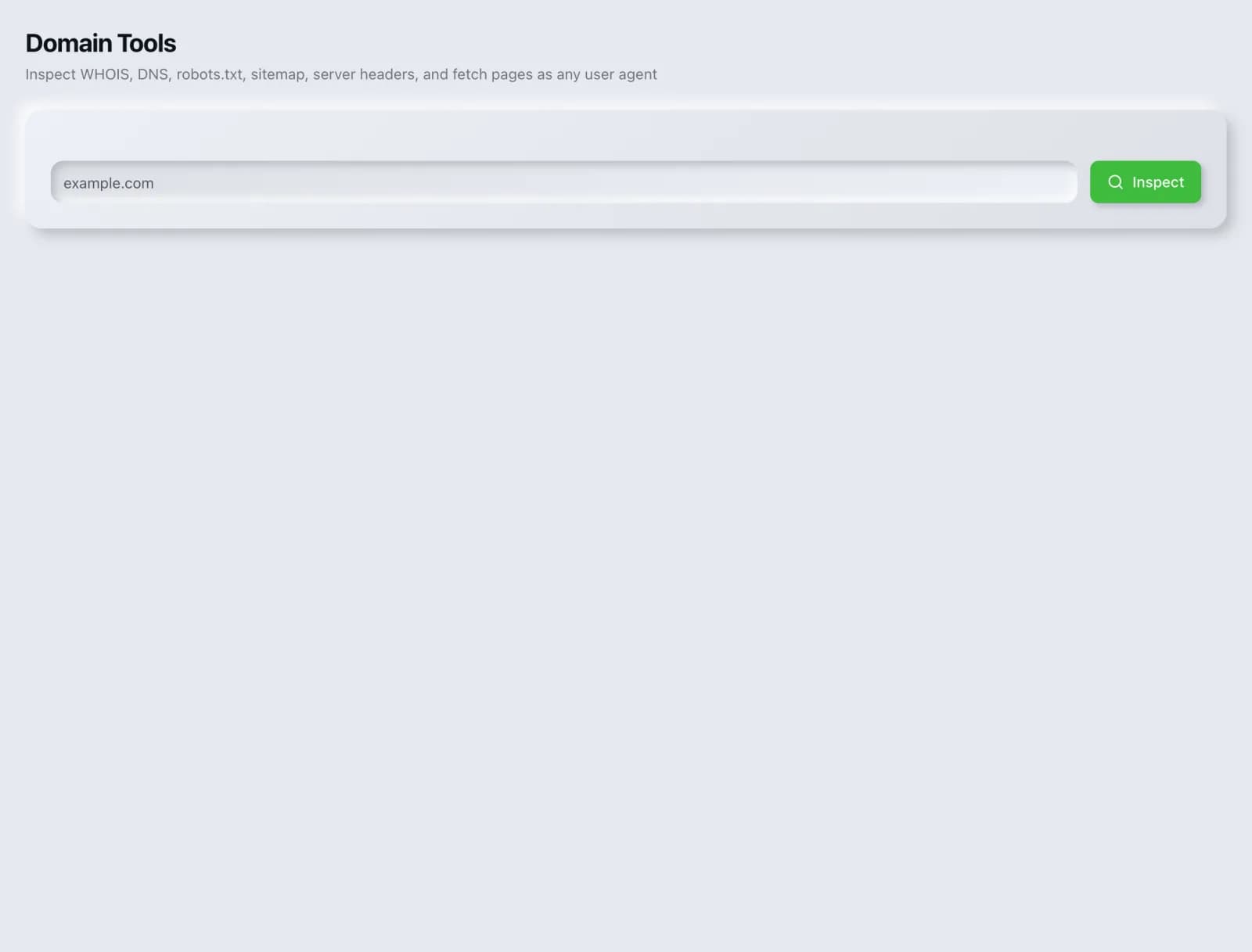The Domain Tools tool in the SEO Roger dashboard.