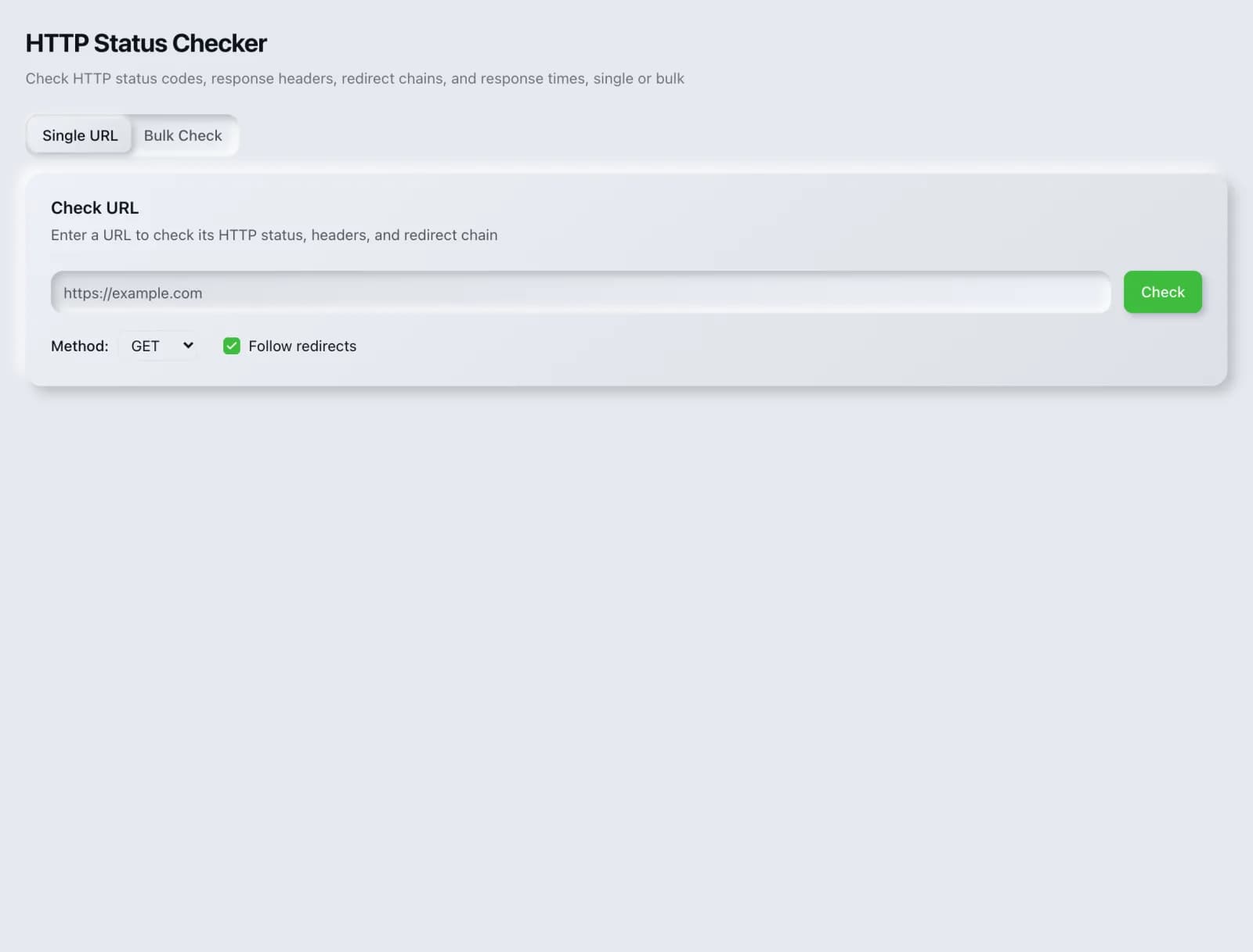 The HTTP Status Checker tool in the SEO Roger dashboard.