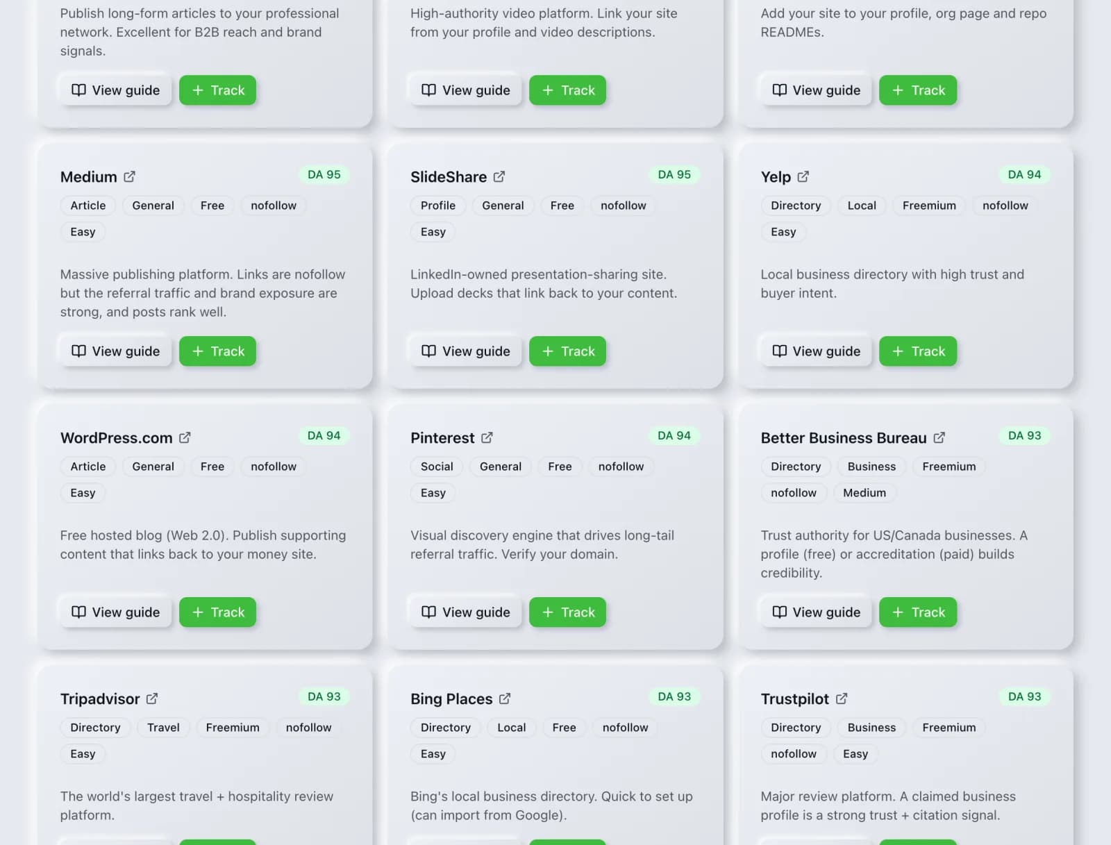 More of the Link Building tool in the SEO Roger dashboard.