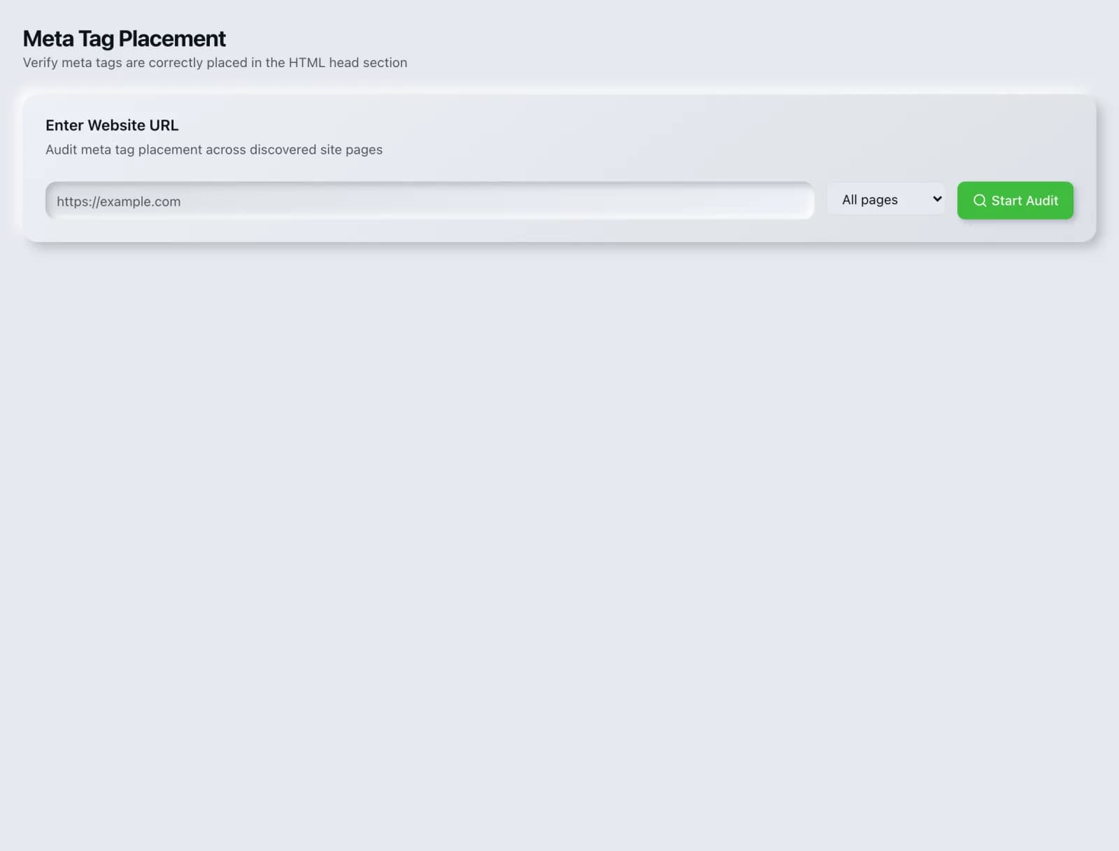 The Meta Tag Placement tool in the SEO Roger dashboard.