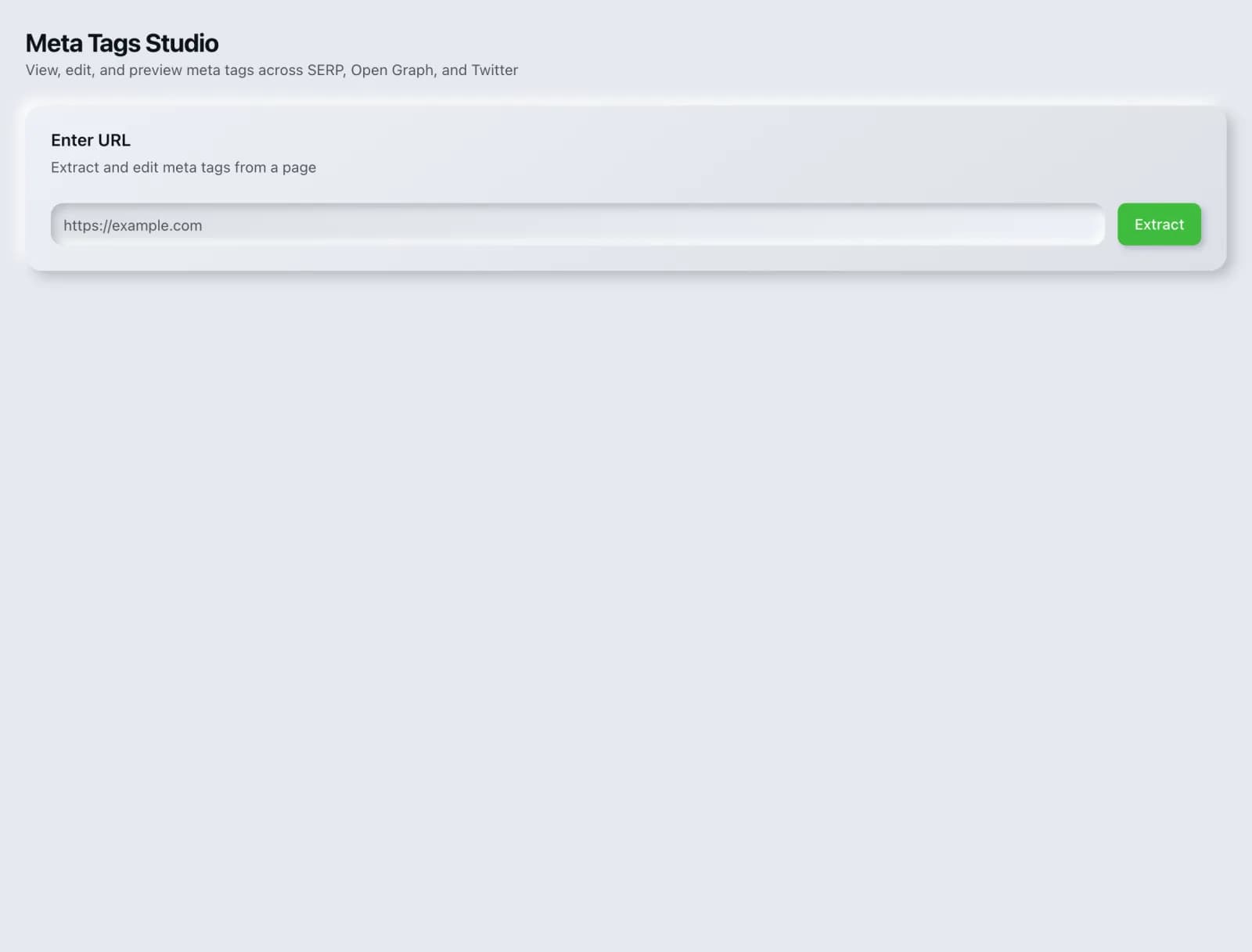 The Meta Tags Studio tool in the SEO Roger dashboard.