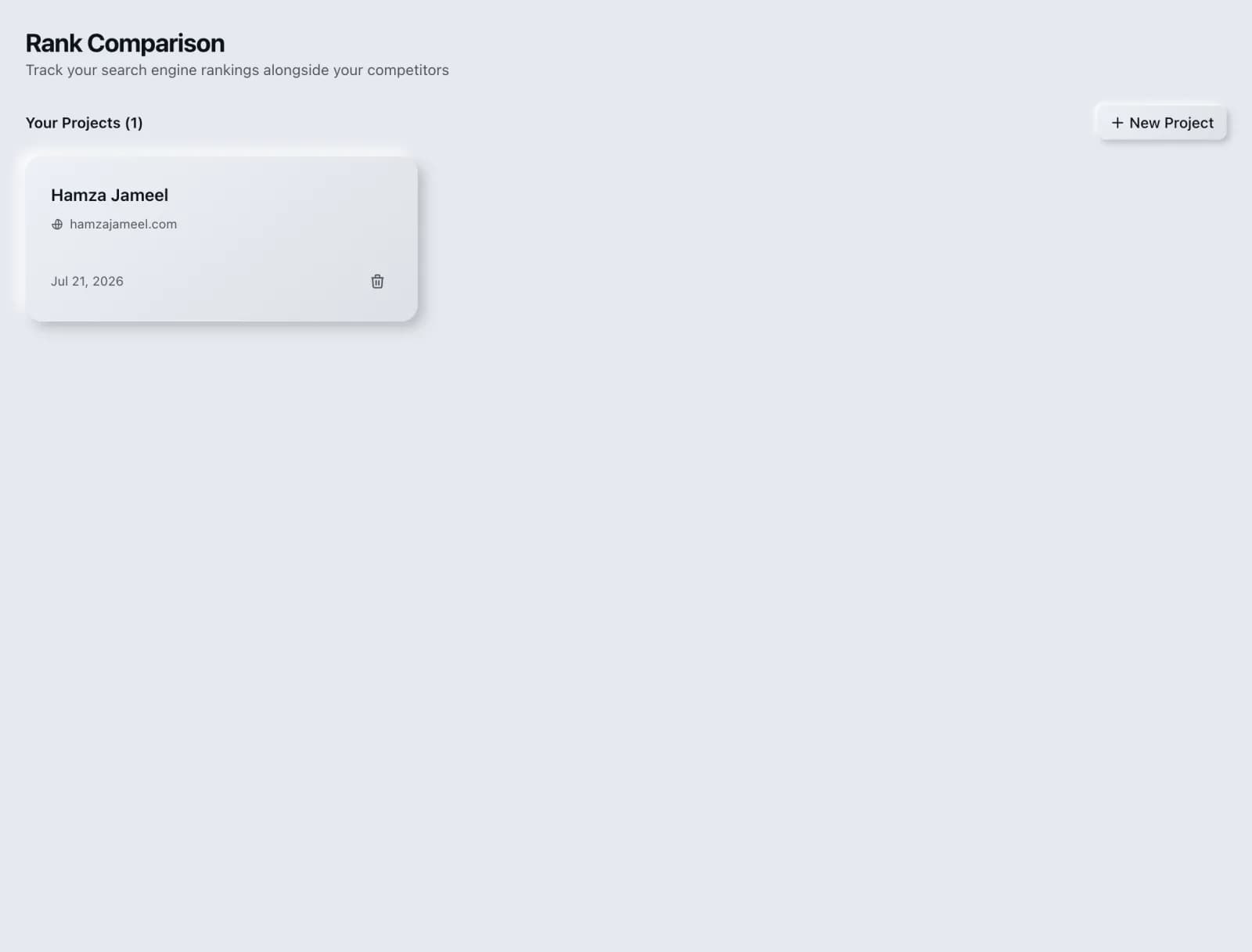 The Rank Comparison tool in the SEO Roger dashboard.