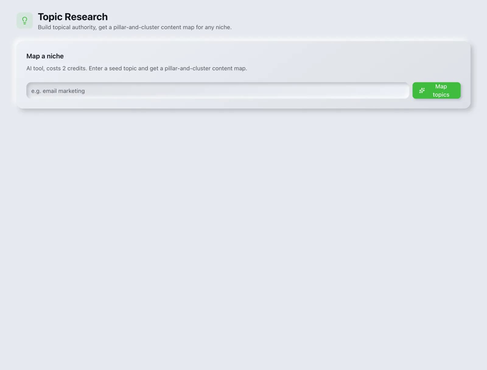 The Topic Research tool in the SEO Roger dashboard.