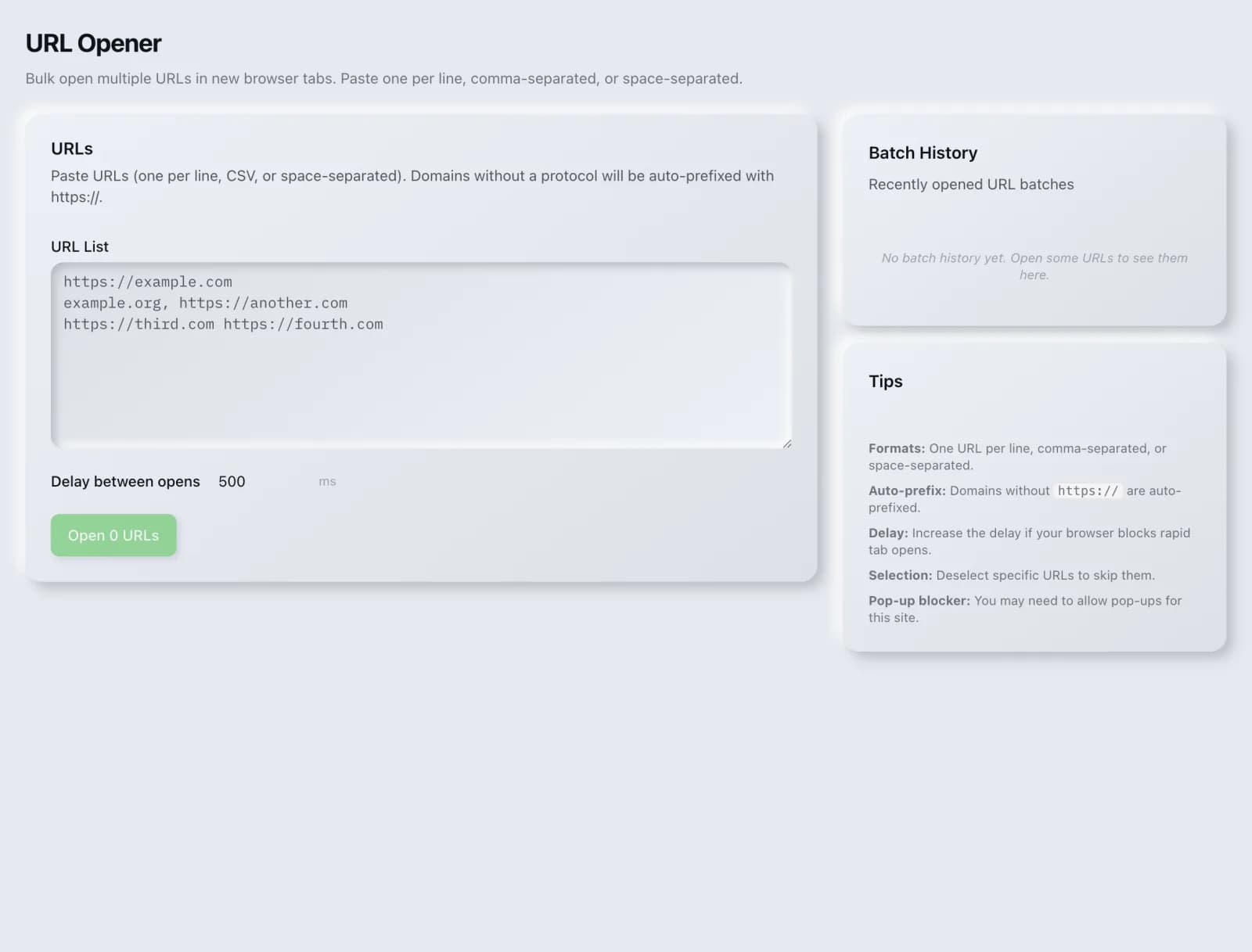 The URL Opener tool in the SEO Roger dashboard.