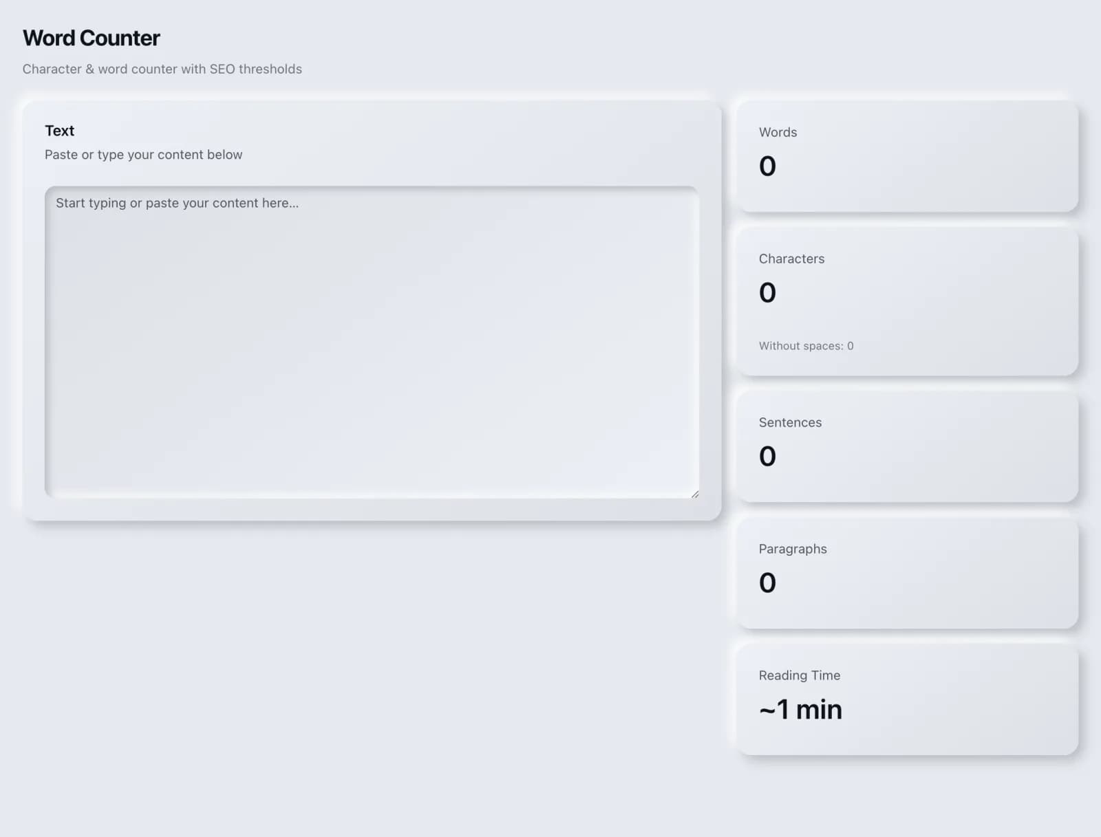 The Word Counter tool in the SEO Roger dashboard.