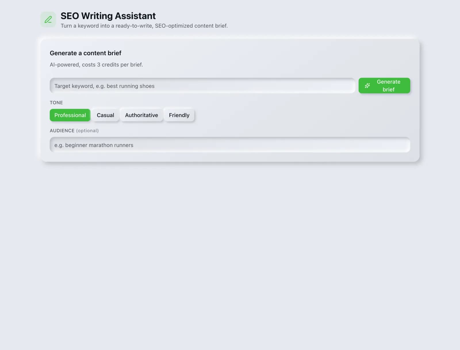 The SEO Writing Assistant tool in the SEO Roger dashboard.